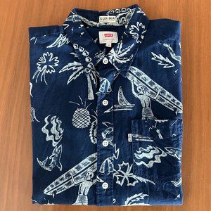 LEVI'S SHORT SLEEVE RETRO HAWAIIN PRINT - SIZE MED / NAVY